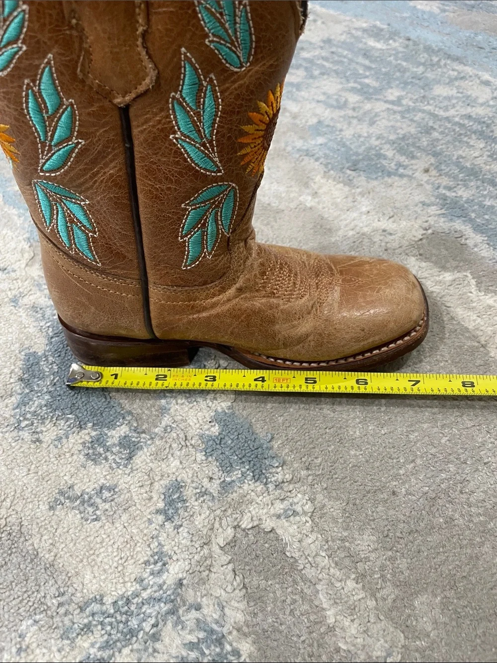 Girls Leather Floral Embroidered Cowboy Boots Size 17.5 Mexico (10.5 US)